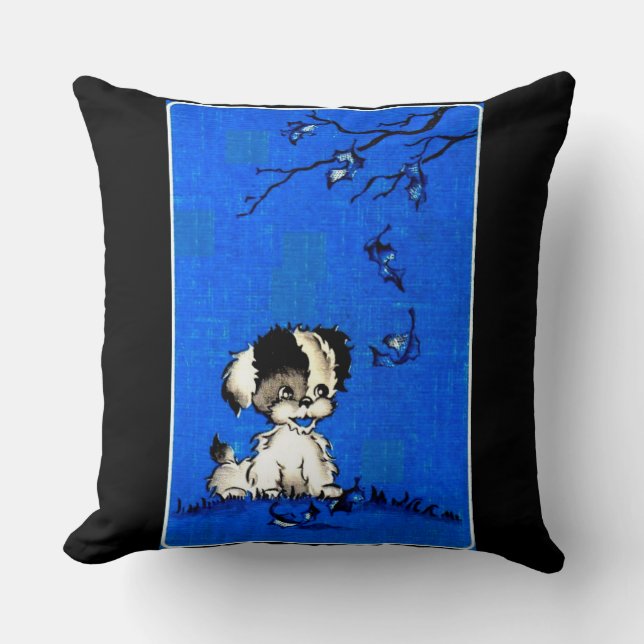 adorable puppy in autumn print throw pillow (Front)