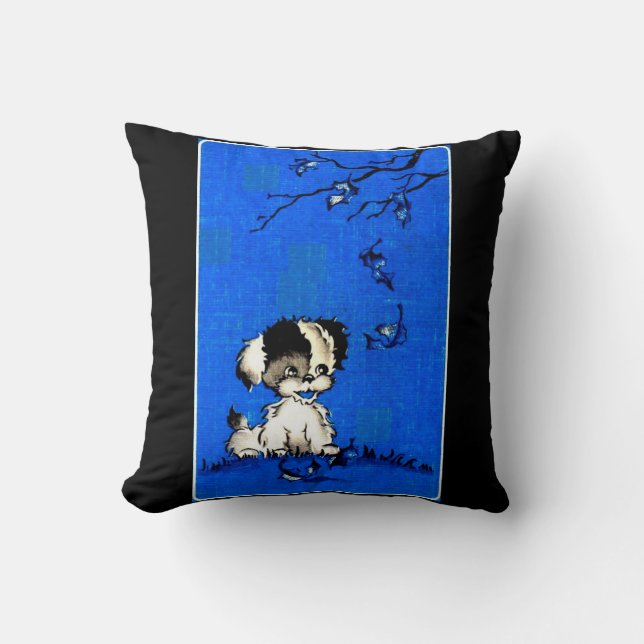 adorable puppy in autumn print throw pillow (Front)
