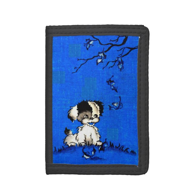 adorable puppy in autumn print tri-fold wallet (Front Vertical)