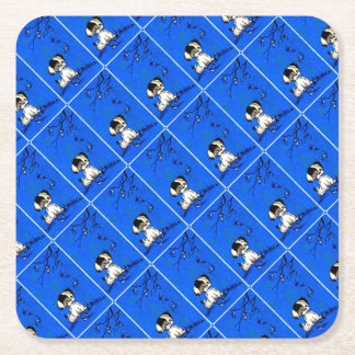 adorable puppy in autumn square paper coaster