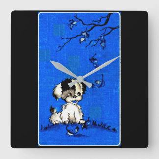 adorable puppy in autumn square wall clock
