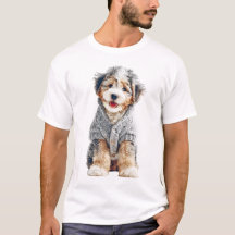 Adorable Puppy in Cozy Grey Knitted Sweater