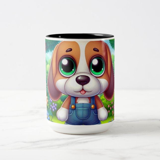 Adorable Puppy In Overalls  Two-Tone Coffee Mug (Center)