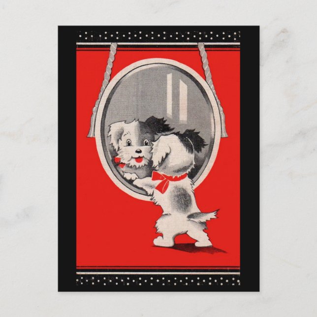 adorable puppy in the mirror postcard (Front)