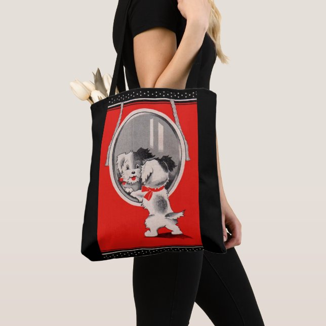 adorable puppy in the mirror tote bag (Close Up)
