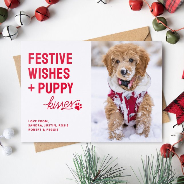 Adorable Puppy Kisses Christmas Letterpress Photo Cards (Creator Uploaded)