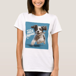 Adorable Puppy Mid-Air Running with a Stick T-Shirt