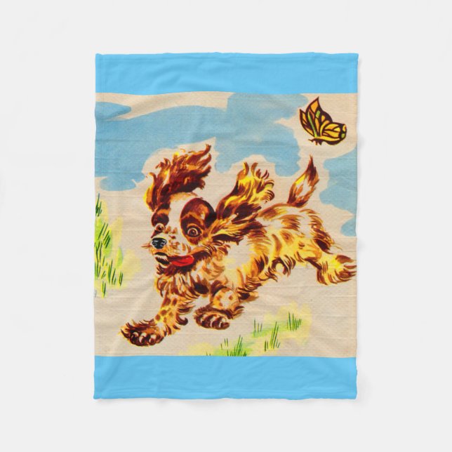 adorable puppy on the run fleece blanket (Front)
