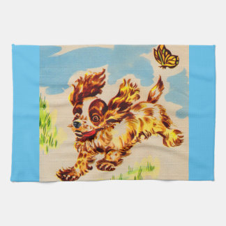 adorable puppy on the run kitchen towel