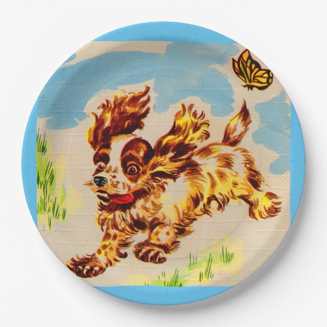 adorable puppy on the run paper plates (Front)