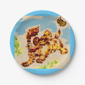adorable puppy on the run paper plates