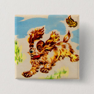 adorable puppy on the run pinback button