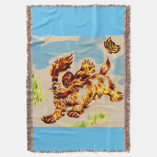 adorable puppy on the run throw blanket (Front Vertical)