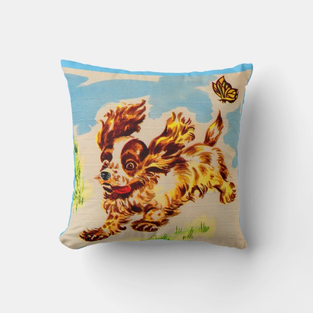 adorable puppy on the run throw pillow (Front)