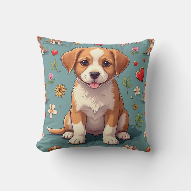 Adorable Puppy Pattern Decorative Pillow (Front)