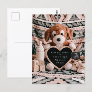 Adorable puppy plushy pregnancy announcement postcard