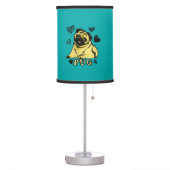 Adorable Puppy Pug on teal with hearts Table Lamp (Left)