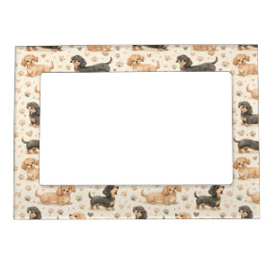 Adorable Puppy Watercolor Pattern (1) Magnetic Frame