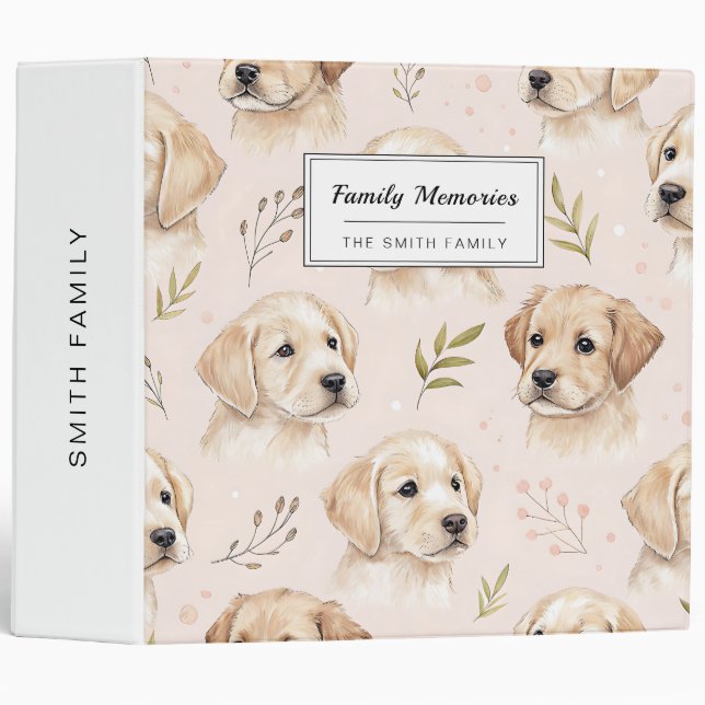 Adorable Puppy Watercolor Pattern (2) 3 Ring Binder (Front/Spine)
