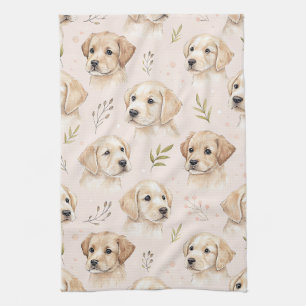 Adorable Puppy Watercolor Pattern (2) Kitchen Towel