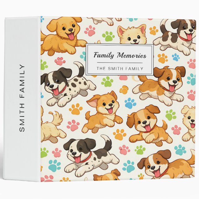 Adorable Puppy Watercolor Pattern (3) 3 Ring Binder (Front/Spine)