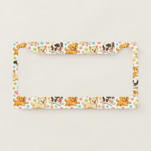 Adorable Puppy Watercolor Pattern (3) License Plate Frame