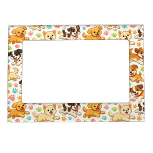 Adorable Puppy Watercolor Pattern (3) Magnetic Frame