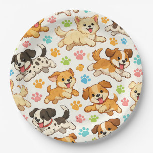 Adorable Puppy Watercolor Pattern (3) Paper Plates