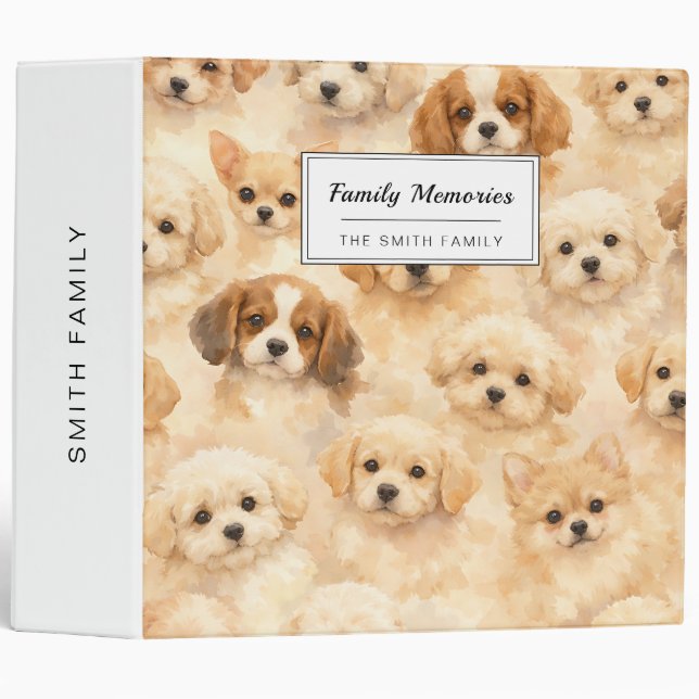 Adorable Puppy Watercolor Pattern (4) 3 Ring Binder (Front/Spine)