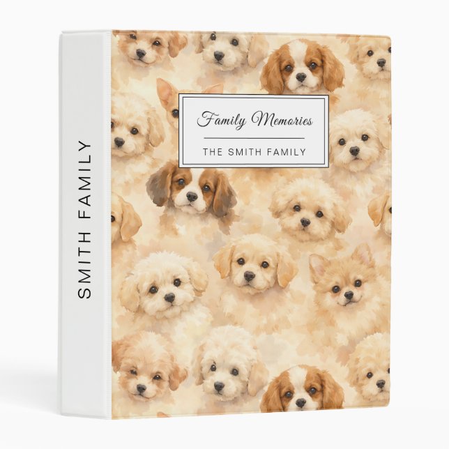 Adorable Puppy Watercolor Pattern (4) Mini Binder (Front/Spine)