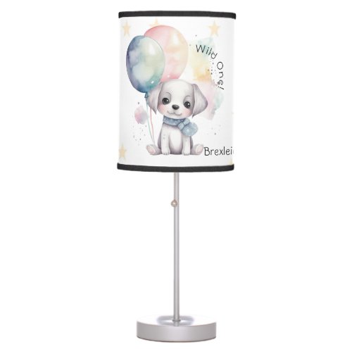 Adorable Puppy Watercolor Wild One Birthday Party Table Lamp