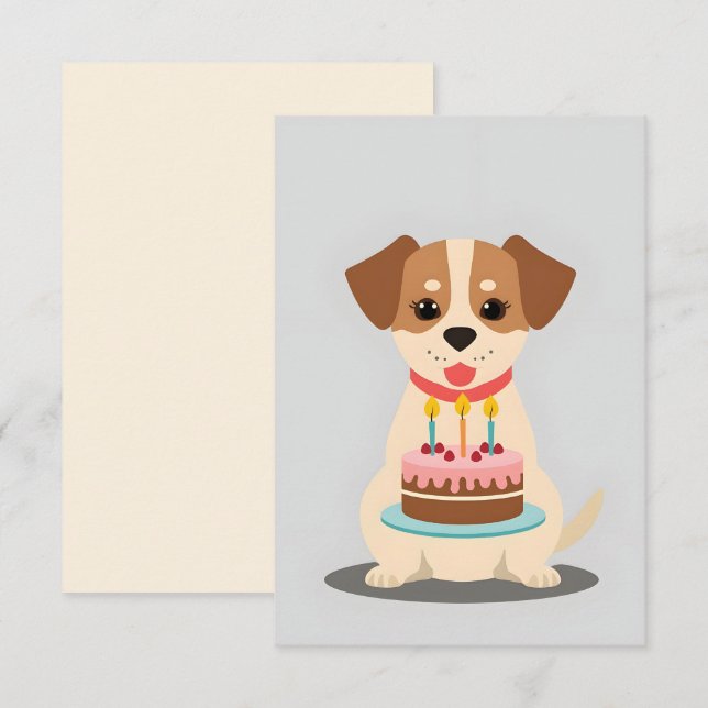 Adorable puppy with birthday cake card (Front/Back)