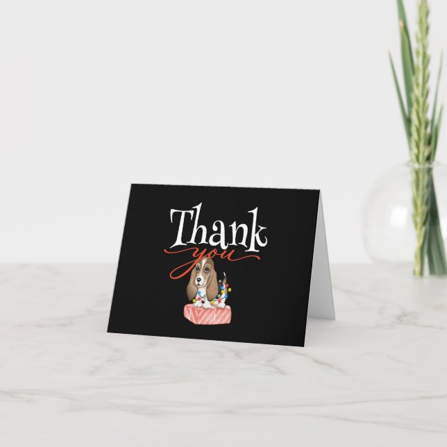 Adorable Puppy with Christmas Lights Thank You Holiday Card (Front)