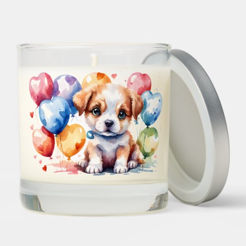 Adorable Puppy with Heart_Shaped Balloons Party Scented Candle