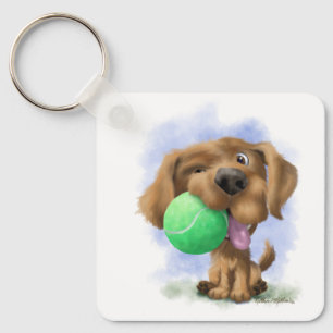 Adorable Puppy With Tennis Ball cartoon Keychain