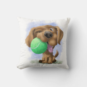 Adorable Puppy With Tennis Ball cartoon Throw Pillow
