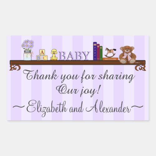 Adorable Purple Baby Shower Rectangular Sticker