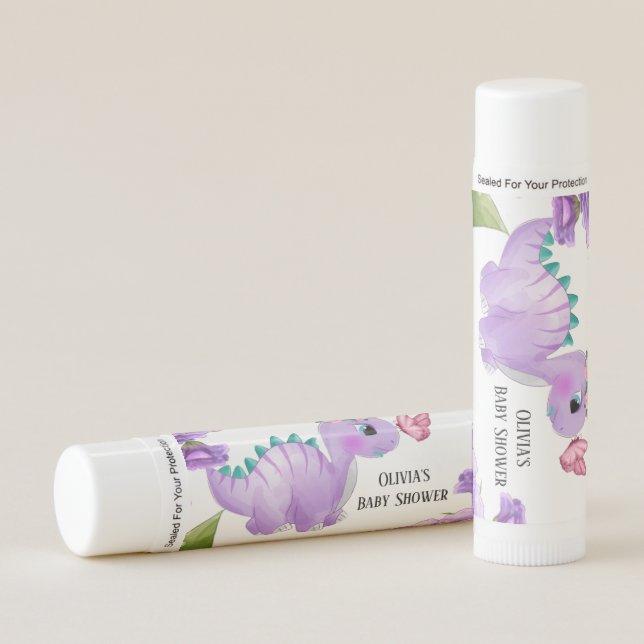 Adorable Purple Dinosaur Floral Baby Shower Lip Balm (Front)