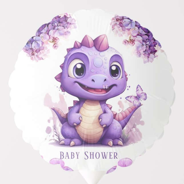 Adorable Purple Dinosaur Floral Girl Baby Shower Balloon (Front)