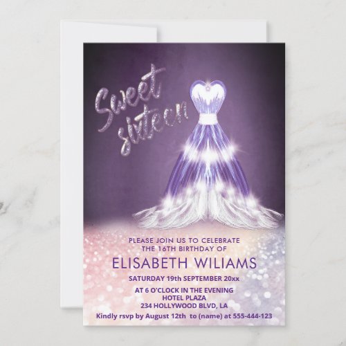 Adorable purple dress charming  glittery ombre  invitation