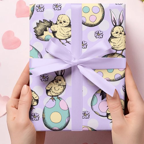 Adorable Purple Easter Chicks  Bunny Ears Wrapping Paper