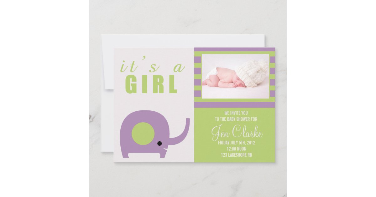 Adorable Purple Elephant Baby Shower Invitation Zazzle