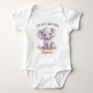 Adorable Purple Elephant "I Am Gentle and Strong" Baby Bodysuit