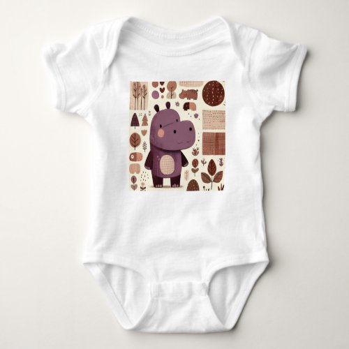 Adorable Purple Hippo Baby Bodysuit