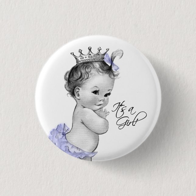 Adorable Purple Princess Its a Girl Button (Front)