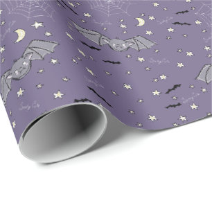 Adorable Purple Spooky Cute Bats Halloween Wrapping Paper
