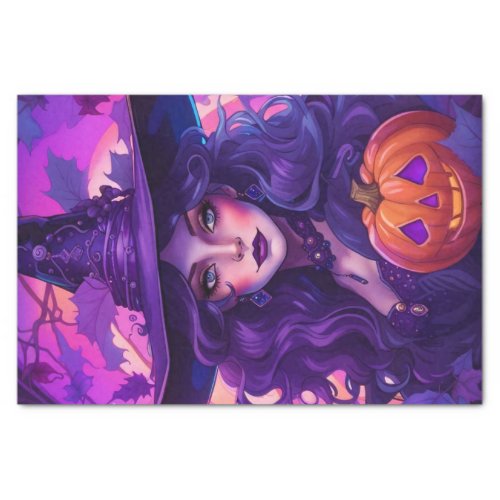 Adorable Purple Witch Halloween Decoupage  Tissue Paper