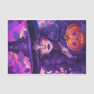 Adorable Purple Witch Halloween Decoupage  Tissue Paper