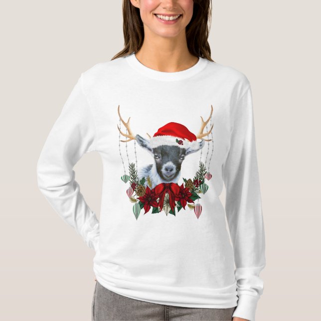 Adorable Pygmy Baby Kid Christmas Goat T-Shirt (Front)