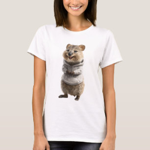 Adorable Quokka Wearing a Light Gray Hoodie T-Shirt